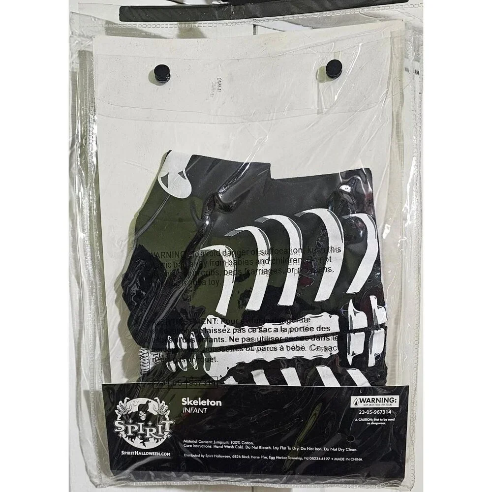 Skeleton Costume Baby 12-18 Months Hooded Jumpsuit One Piece w/ Hood Halloween